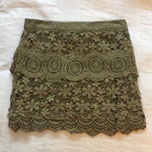 Free People Olive Green Crochet Mini Skirt
